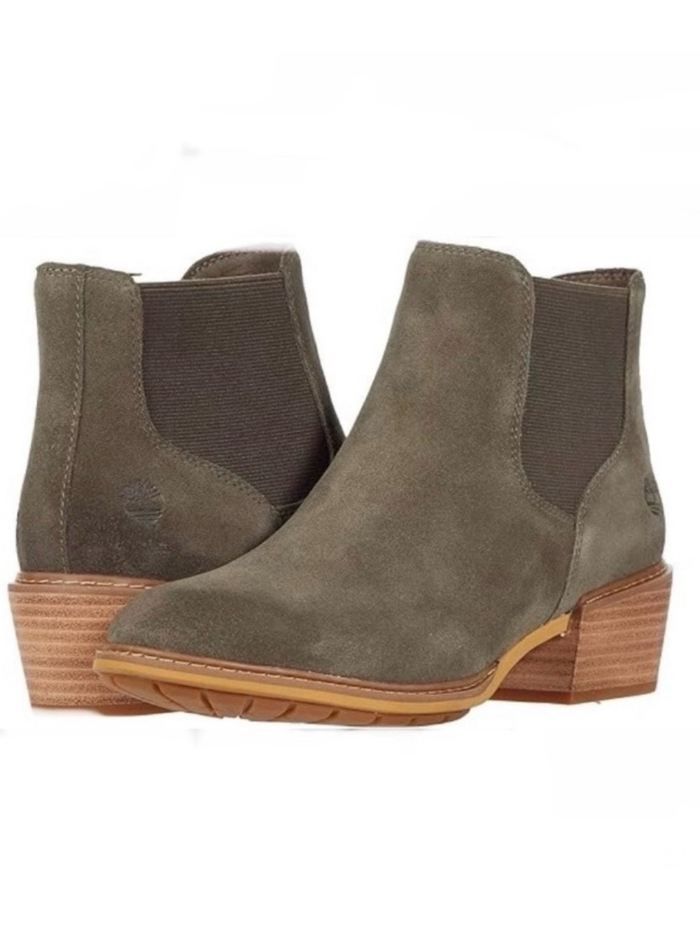 Timberland Sutherlin Bay Olive Green Suede Chelsea Ankle Booties